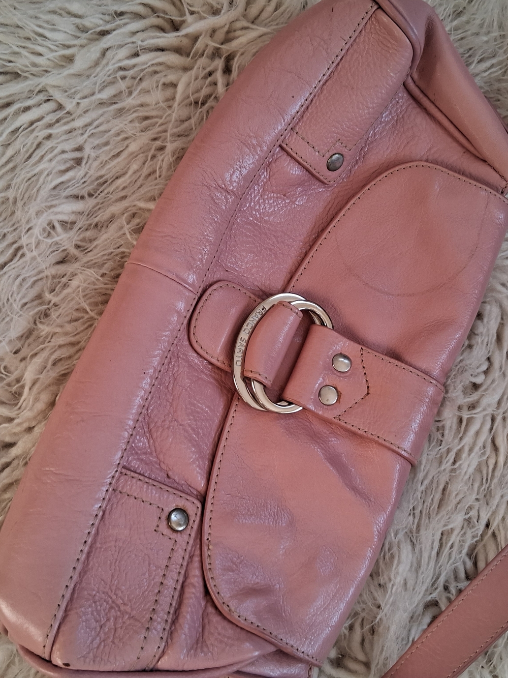 Franco Sarto Dusty Rose Leather Shoulder Bag with Gold Hardware